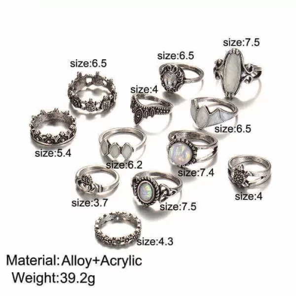 12 Pcs/Set Vintage Natural Opal Stone Knuckle Rings - Image 2