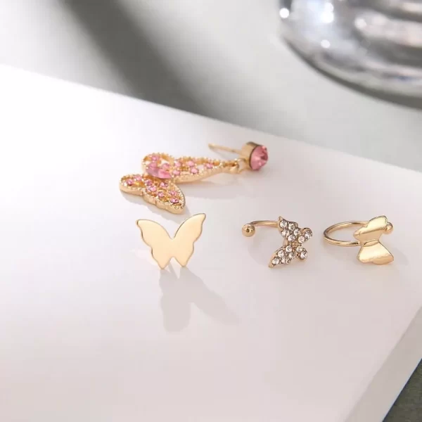 Crystal Butterfly Ear Clip Earrings Set 4pcs Drop Earrings - Image 3