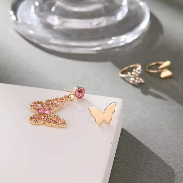 Crystal Butterfly Ear Clip Earrings Set 4pcs Drop Earrings - Image 2