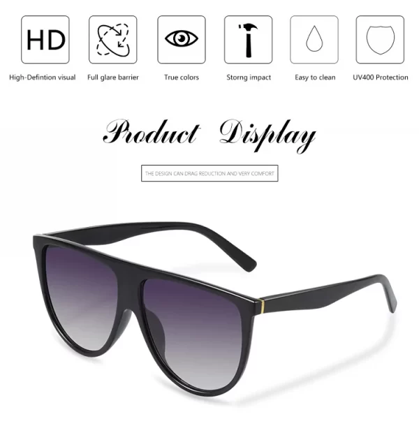 Flat Top Oversized Luxury Designer Black Shades - Image 3