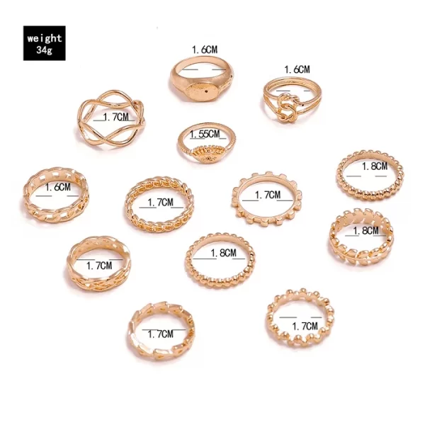 Gold Plated Geometric Rings Set 13 pcs - Image 2