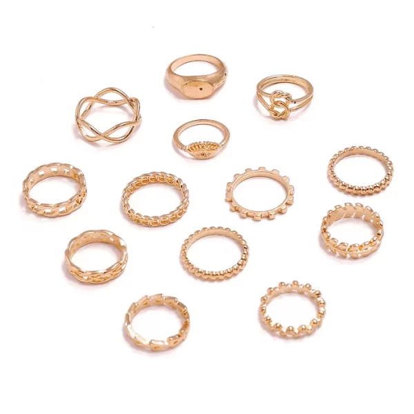 Gold Plated Geometric Rings Set 13 pcs