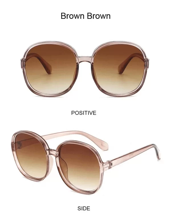 Oversized Round Frame Retro Designer Brown Sunglasses - Image 2