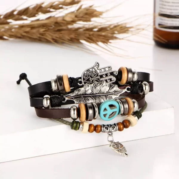 Vintage Multilayer Adjustable Leather Bracelet Unisex - Image 3