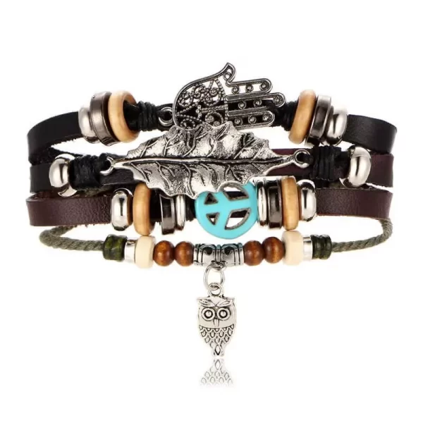 Vintage Multilayer Adjustable Leather Bracelet Unisex - Image 2